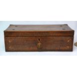 A Georgian inlaid mahogany glove box, with brass lion head handles, H.10 W.32 D.15cm