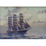 John Alleur (Early to mid 20th century school), Sailing Ship at Sea, watercolour and gouache, signed