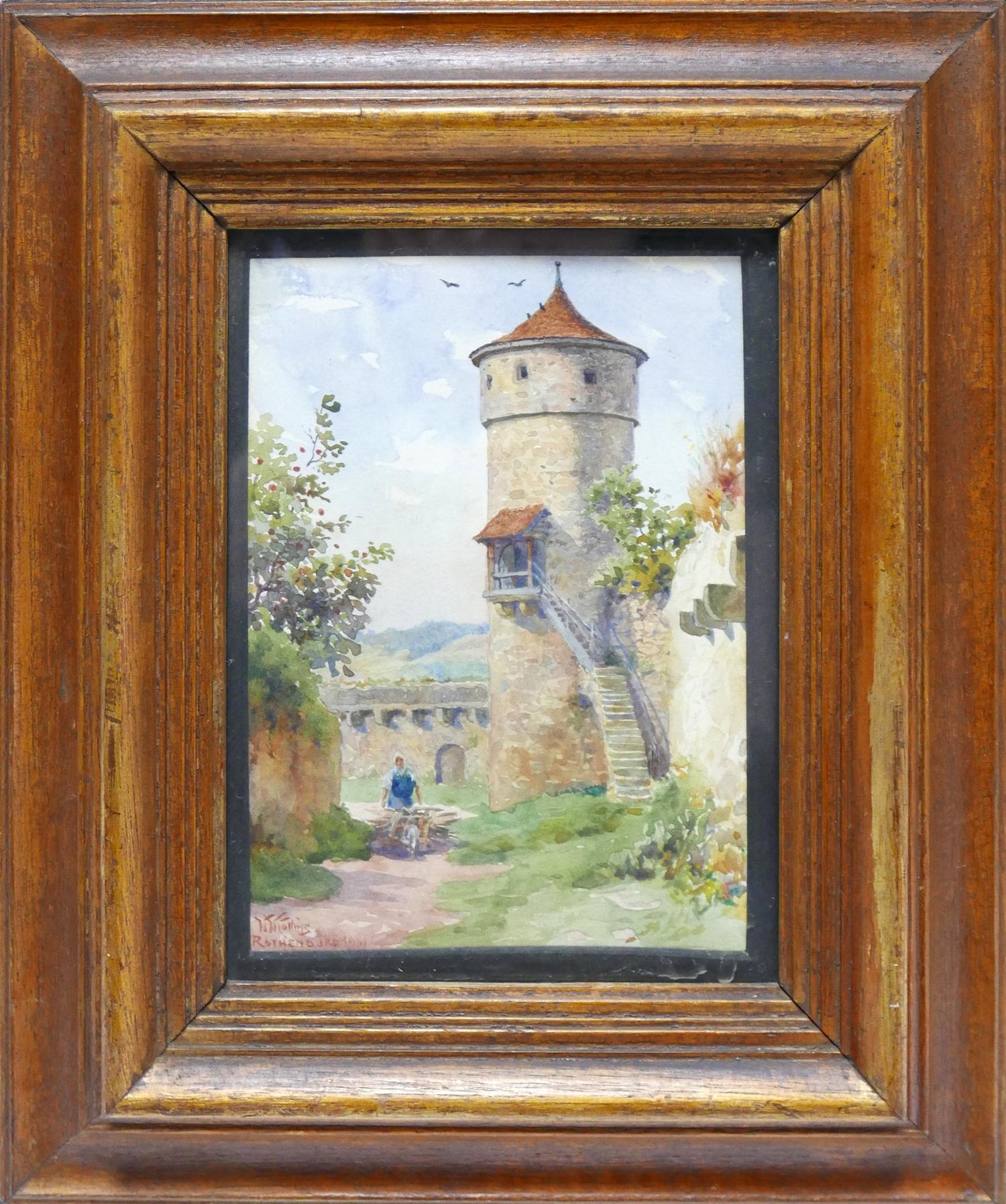 William Wiehe Collins (1862-1951), 'Rothenburg' watercolour, signed, titled and dated 1901 to - Image 2 of 3