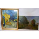 In the manner of Van Gogh, an oil on canvas, street scene, signed, together with an unframed oil