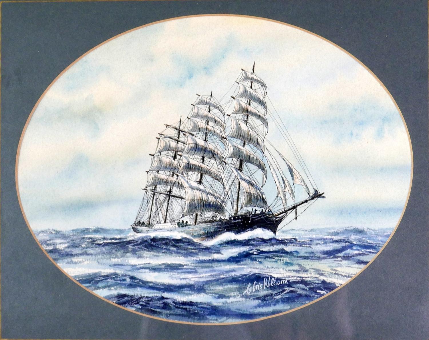 Chris Williams (New Zealand), a set of three watercolours of ships at sea, feigned to oval, framed - Bild 4 aus 5