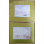 A pair of framed and glazed watercolours, harbour scenes, indistinctly signed, H17 W.24cm