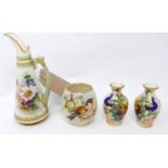 A Royal Worcester porcelain jug hand painted by Cole, together with a pair of miniature Locke & co