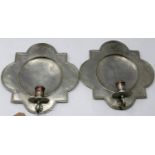 A pair of Art Nouveau pewter wall sconces, with floral engraving and impressed makers marks, H.24