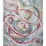 Judy Gillard (Contemporary School), 'Lillies in Red', abstract study, acrylic on canvas, signed