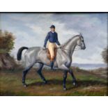 An oil on panel depicting man on horseback, signed C.Harrison