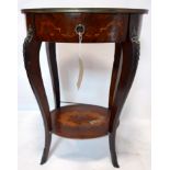 An Italian inlaid walnut lamp table with single drawer raised splayed legs, H.79 W.46 D.37cm