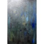 Judy Gillard (Contemporary School), abstract study in dark blues, acrylic on canvas, 80 x 120cm