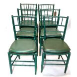 A set of six green painted bamboo style dining chairs