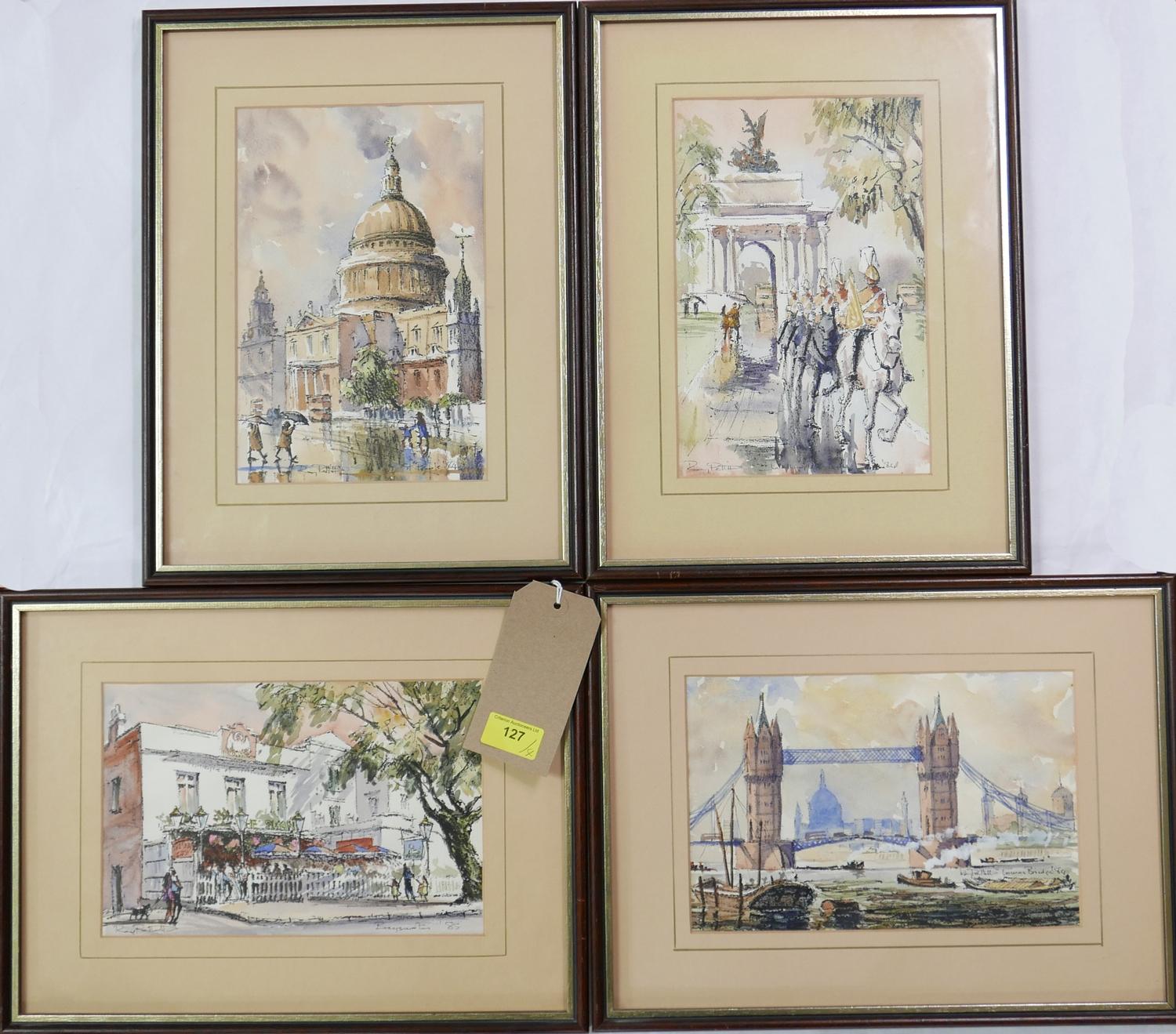 Roy Pettitt, a set of four watercolours of London, signed and dated 1984/5, 26 x 17 (4)