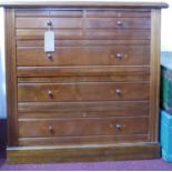 A late Victorian mahogany chest of two short over three long drawers, raised on stepped base, H.