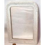 A 19th century French distressed painted arched top overmantel mirror. H.75 W.55cm