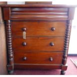 A Victorian mahogany chest, four drawers with barley twist supports, raised on bun feet, H.123 W.111