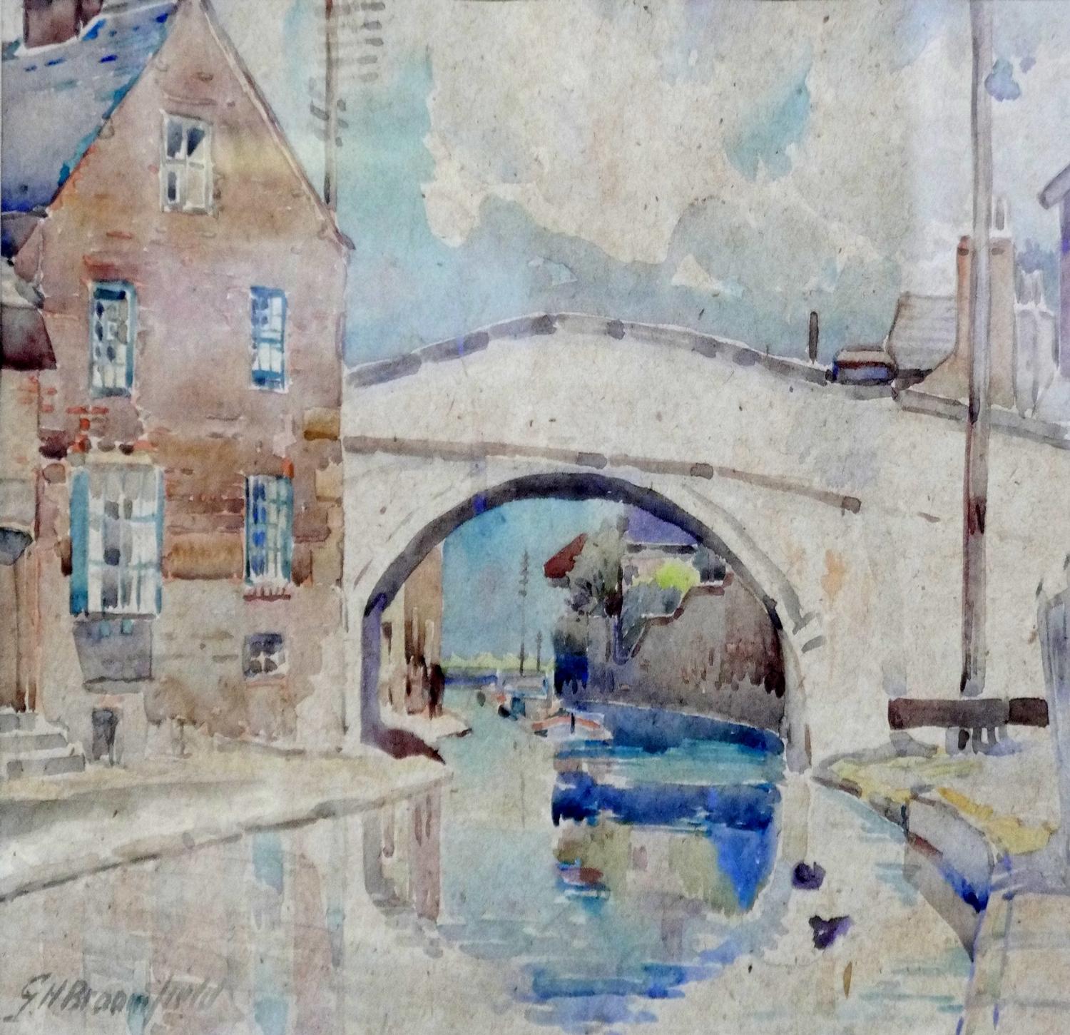 A pair of early 20th century gilt framed and glazed watercolours, Lymm Bridge and Canal Side Lymm, - Bild 2 aus 4