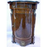 An Empire style walnut corner cabinet with marble stop, H.85 W.60 D.41cm