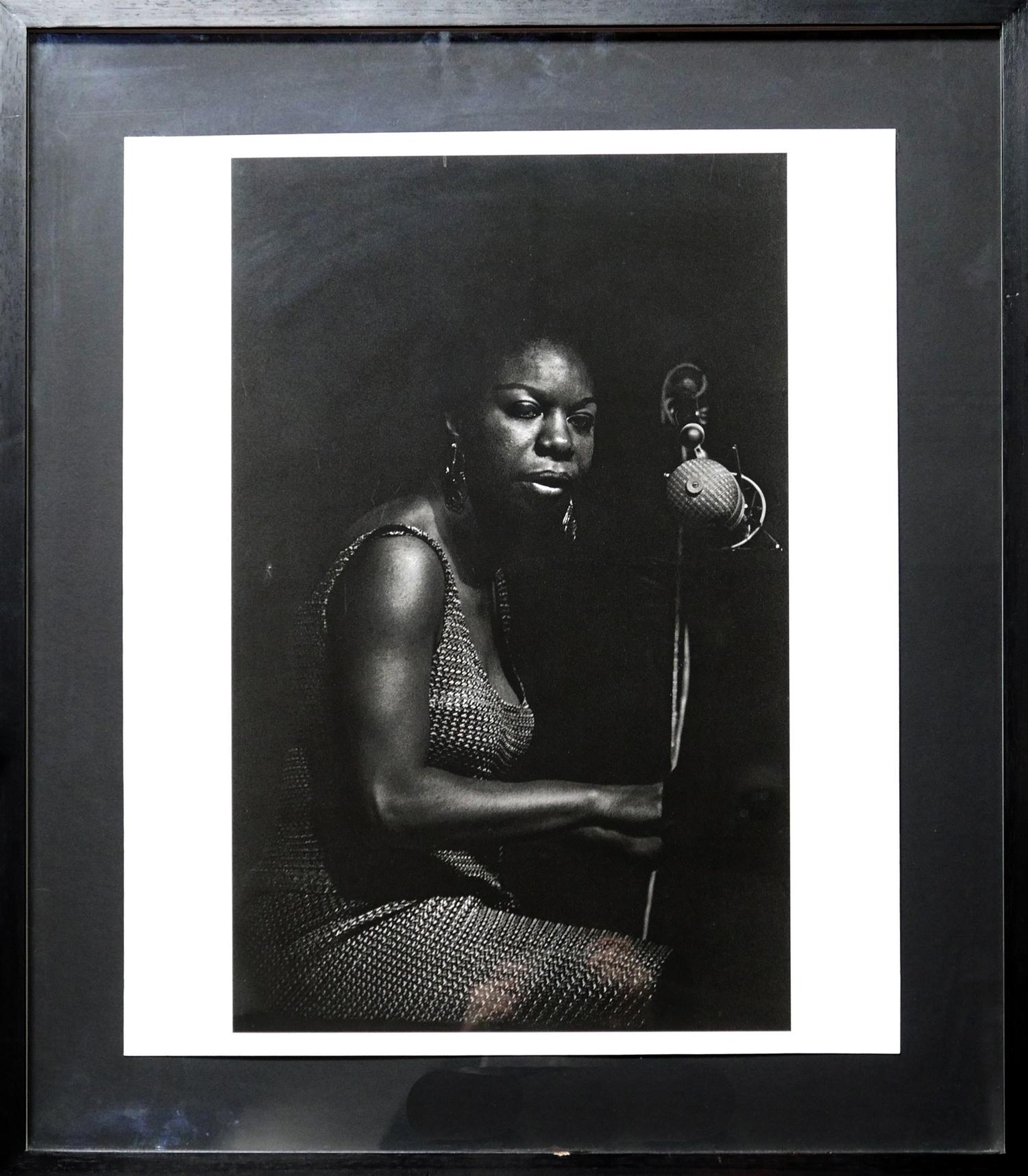 Francine Winham (1937-2013), a print of a photograph of Nina Simone, signed in pencil, 60 x 50cm