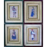 A set of four 18th century Persian miniature paintings, 11 x 8cm