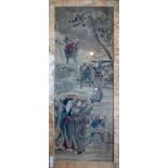 A late 18th/early 19th century Chinese painting on silk depicting figures in a winter scene, 114 x