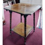 A Victorian inlaid walnut two tier lamp table, H.60 W.48 D.48cm