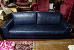 A Nube Italia blue leather sofa bed, H.66 W.220 D.96cm