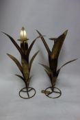 A pair of gilt metal floral design candle holders, H.84cm (2)