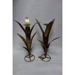 A pair of gilt metal floral design candle holders, H.84cm (2)