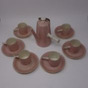 A pink Victoria Czechoslovakia porcelain part coffee set, comprising hot water pot, 6 coffee cups