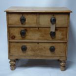 An Art Nouveau pine chest of drawers, H.91 W.90 D.45cm