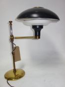 A 20th century adjustable brass table lamp