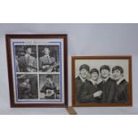 A framed and glazed Beatles print with printed signtures (40x49cm) and another larger similar.