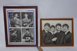 A framed and glazed Beatles print with printed signtures (40x49cm) and another larger similar.
