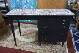 An upcycled desk with five drawers, H.73 W.116 D.43cm