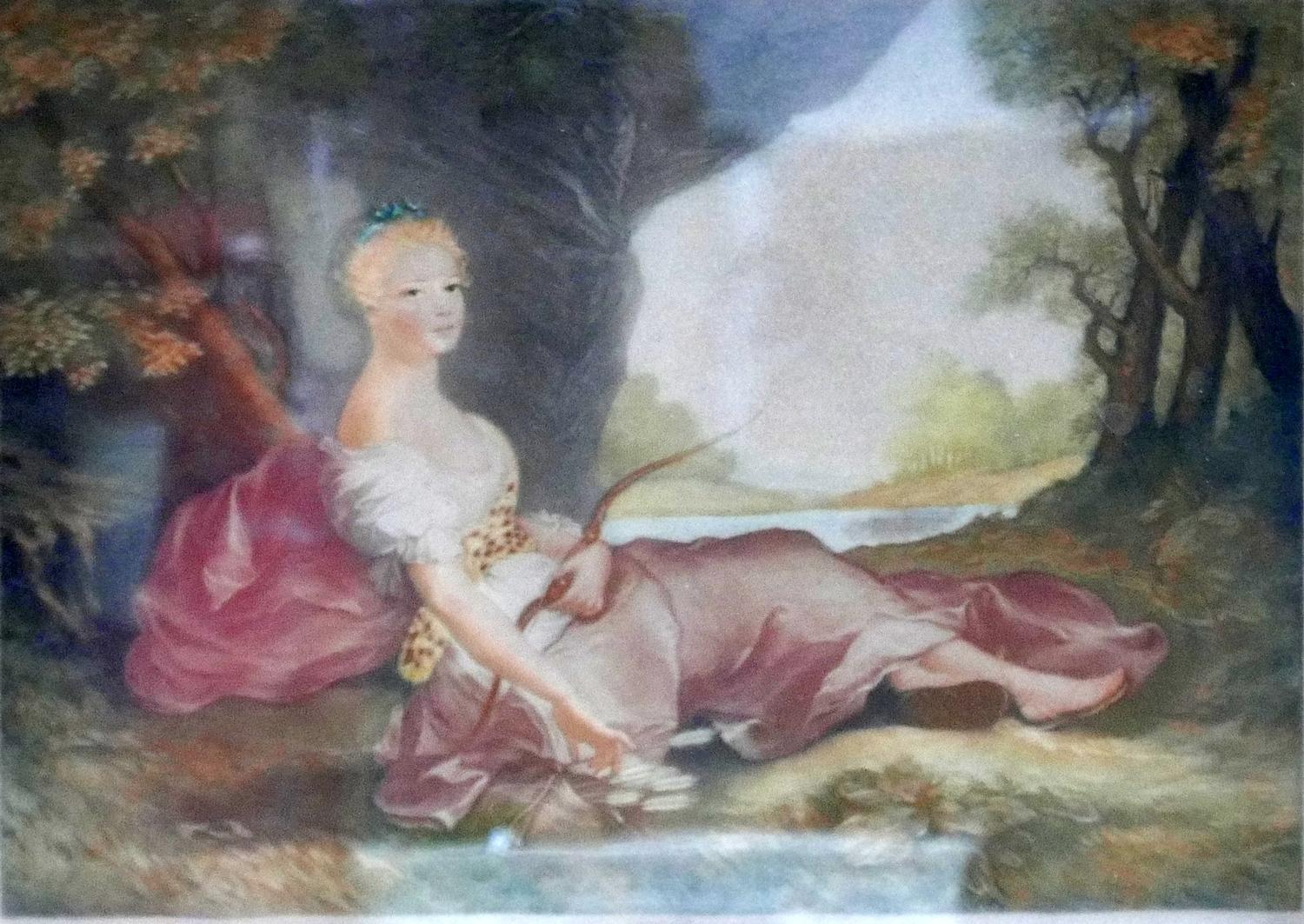 Will Henderson, two coloured mezzotints depicting maidens reclining in forests, signed in pencil - Image 2 of 3