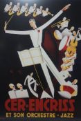 A reproduction print of an art deco jazz poster, 71 x 63cm
