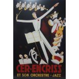 A reproduction print of an art deco jazz poster, 71 x 63cm