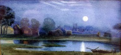 Early 20th century British school, Village at Dusk, watercolour, monogrammed JF to lower left, in