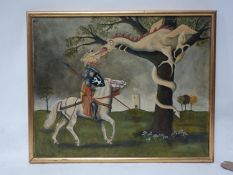 Charlotte Lyon, oil on canvas, 'St George and Dragon', signed and dated '80, 39 x 50cm