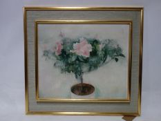 A framed oil painting, still life flowers, signed Ditchfield. H.49 W.60cm