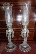 A pair of Baccarat crystal storm lanterns with etched glass shades on dolphin supports. H.59cm