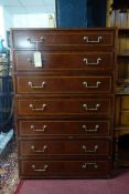 A bespoke made inlaid cherry wood pedestal chest with seven drawers, H.140 W.90 D.46cm