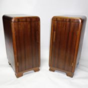 A pair of Art Deco walnut side cabinets, H.65 W.29 D.39cm