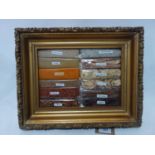 Specimen spices in a 19th century gilt frame. H.31 W.38cm