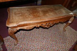 An early Georgian style burr walnut coffee table. H.43 L.105 W.46cm