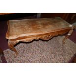 An early Georgian style burr walnut coffee table. H.43 L.105 W.46cm