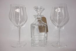 A St Louis crystal decanter, H.22cm, together with a pair of St Louis crystal wine glasses with