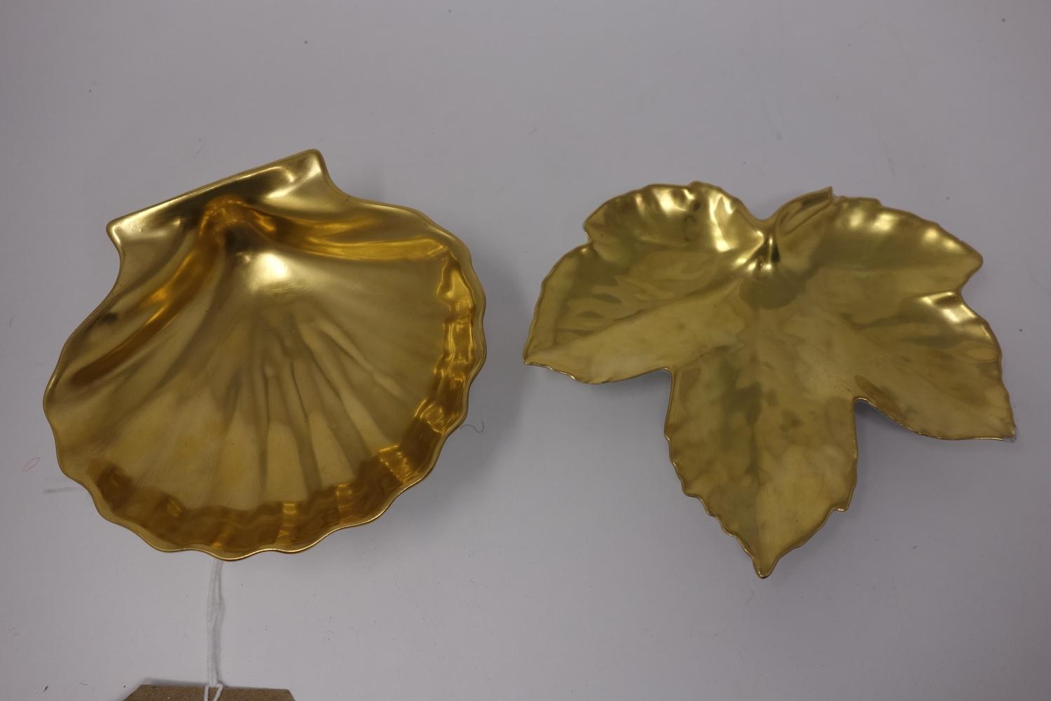 Two William Yeoward, Limoges, porcelain gold leaf painted dishes, one in the form of a scallop