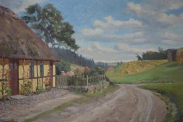 Harald Pryn (Danish, 1891-1968), A farmstead in a rural landscape, oil on canvas, signed lower left,