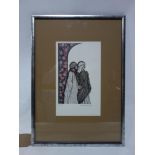 A framed and glazed etching, Salon de The, Cairo. signed by the artist. H.30 W.18cm