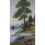 A.L.F. Sorenson (Danish school), Large Tree by a Lake, oil on canvas, signed lower right, in