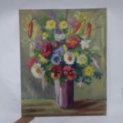 S. Benysson, Still life of flowers, oil on board, 60 x 48cm